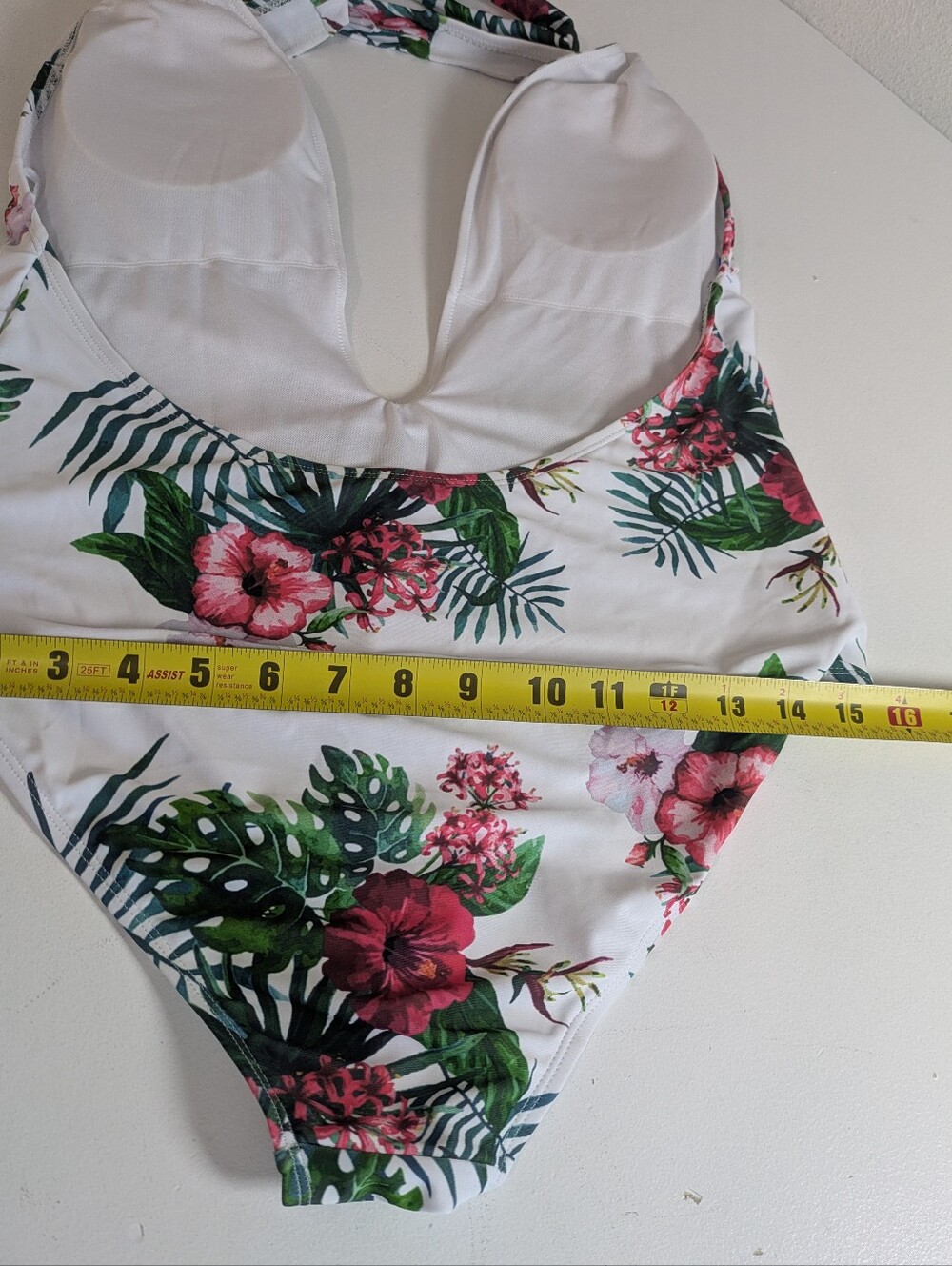 Floral Womens Swimwear Size L Halter Neck Monokini Tropical White Green Cut Out - Picture 10 of 11